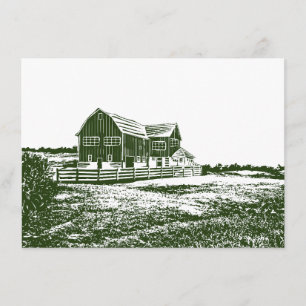 Tarjeta De Recepción Casa de campo estilo grabado en madera paisaje rur