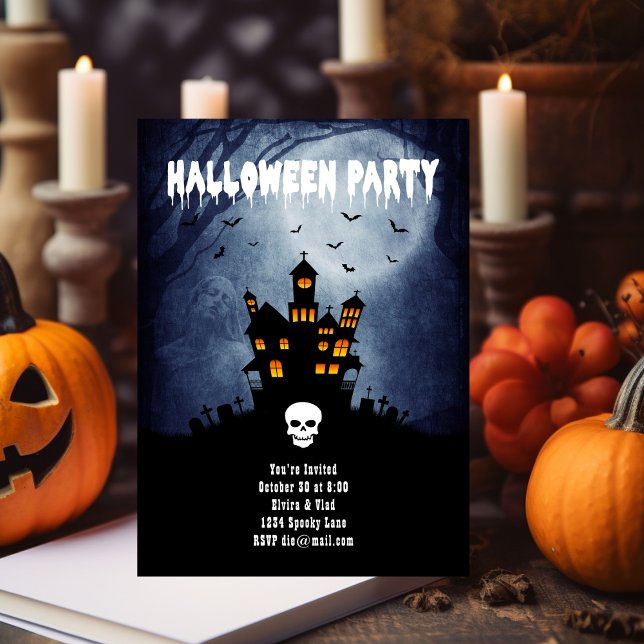 Tarjeta De Recepción Casa espeluznante y embrujada con fantasma azul (Subido por el creador)