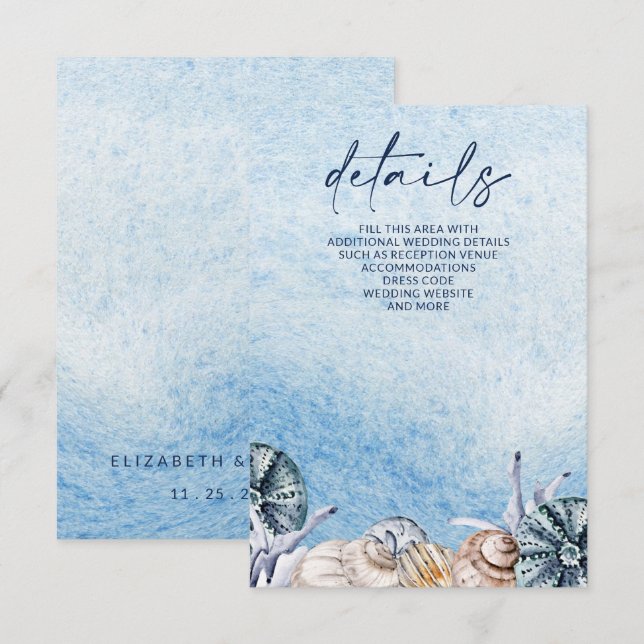 Tarjeta De Recepción Cascada de Marea Rústica Océano Mar Boda de Playa (Anverso / Reverso)