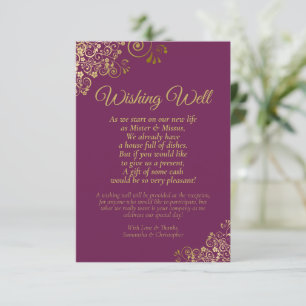 Tarjeta De Recepción Cassis Morado Rizos de Oro Poema del Pozo de los D