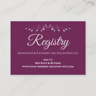 Tarjeta De Recepción Cassis Registro de Bodas Elegantes Morado y Plata