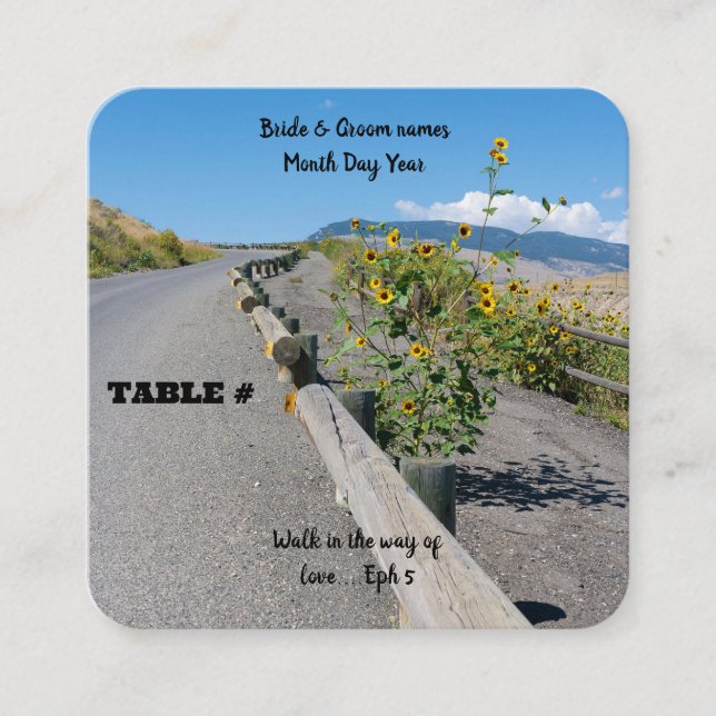 Tarjeta De Recepción Casual country west road flower table número # (Anverso)