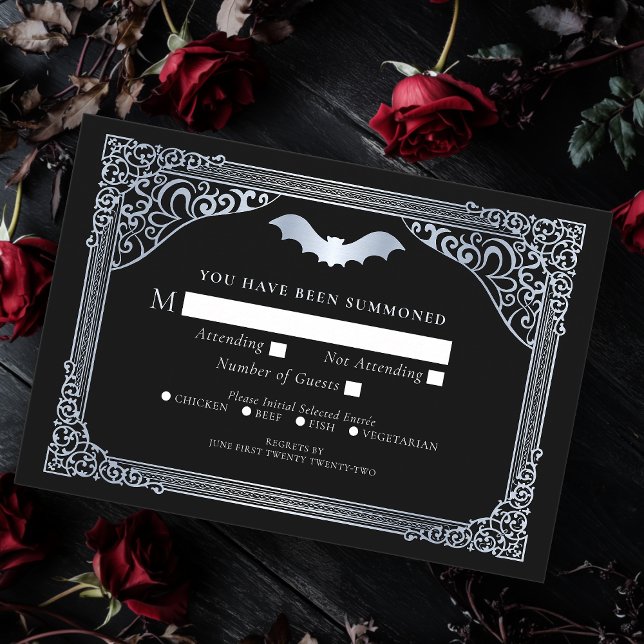 Tarjeta De Recepción Catedral de Vampiro Plateado Boda gótica RSVP (Subido por el creador)