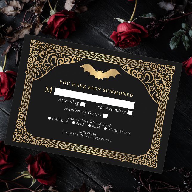Tarjeta De Recepción Catedral del Vampiro Oro Boda Gótica RSVP (Subido por el creador)