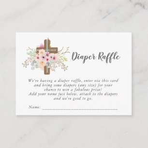 Tarjeta De Recepción Católica Baby Shower Diaper Raffle - Cruz Floral