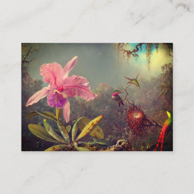 Tarjeta De Recepción Cattleya Orchid y tres Hummingbirds Heade (Anverso)
