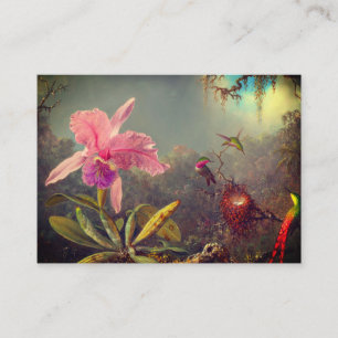 Tarjeta De Recepción Cattleya Orchid y tres Hummingbirds Heade