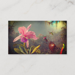 Tarjeta De Recepción Cattleya Orchid y tres Hummingbirds Heade