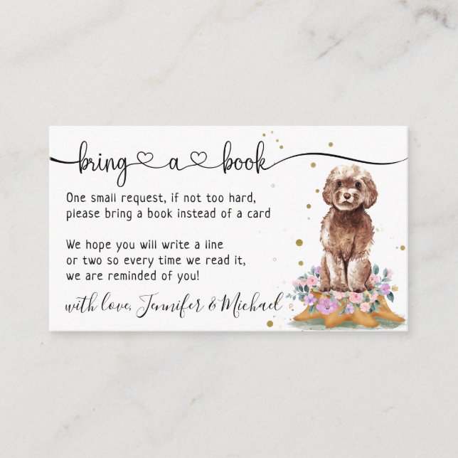Tarjeta De Recepción Cavapoo Poodle "Bring a Book" Baby Shower (Anverso)