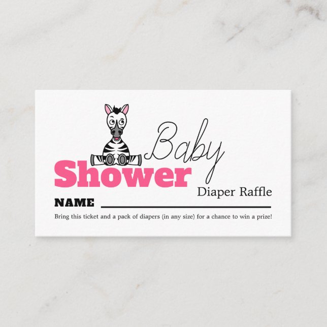 Tarjeta De Recepción Cebra Bebé, Baby Shower Diaper Raffle (Anverso)