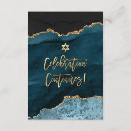 Tarjeta De Recepción ✡ Celebración de Mitzvah! Acuarela Agata Azul Teal