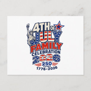 Tarjeta De Recepción Celebración Familiar del 4 de Julio 2026 250 Años 