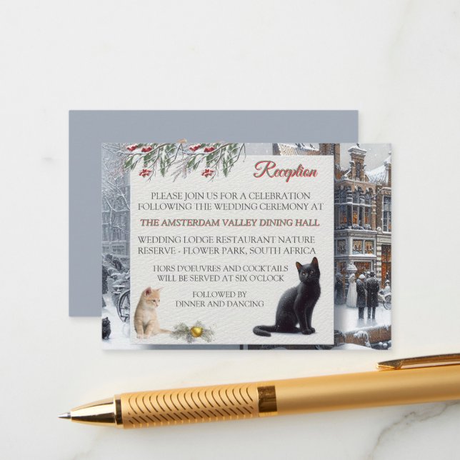Tarjeta De Recepción Celebraciones de invierno en la nieve, con gatitos (Anverso/Reverso In Situ)