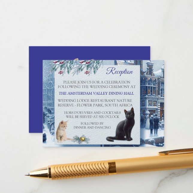Tarjeta De Recepción Celebraciones de invierno en la nieve, con gatitos (Anverso/Reverso In Situ)