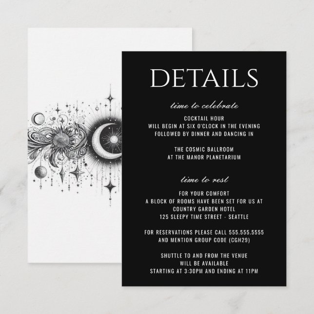 Tarjeta De Recepción Celestial blanco y negro (Anverso / Reverso)