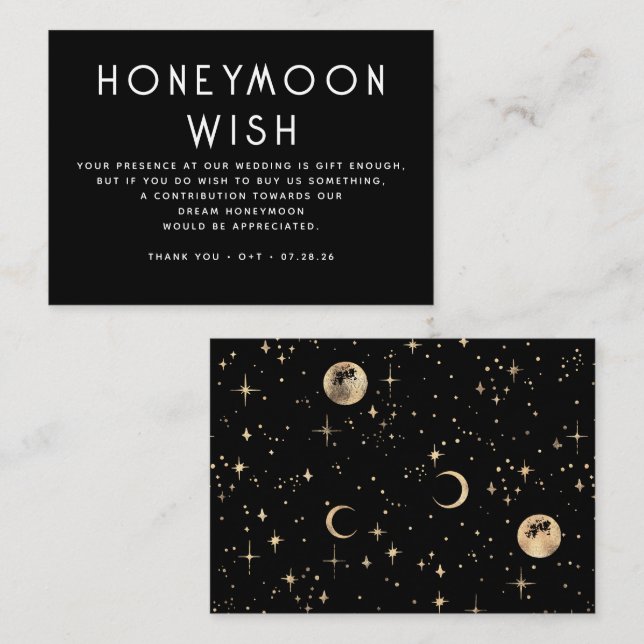 Tarjeta De Recepción Celestial Boda negro  de luna de miel Wish (Anverso / Reverso)