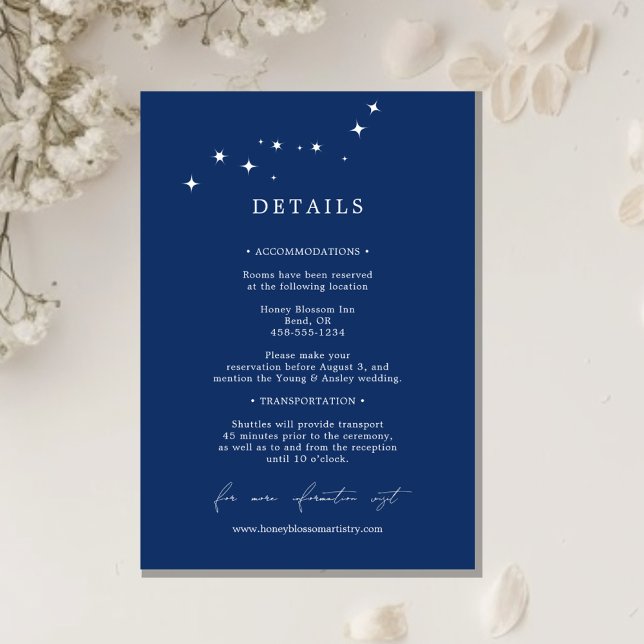 Tarjeta De Recepción Celestial Elegant Wedding Navy Blue Details (Subido por el creador)