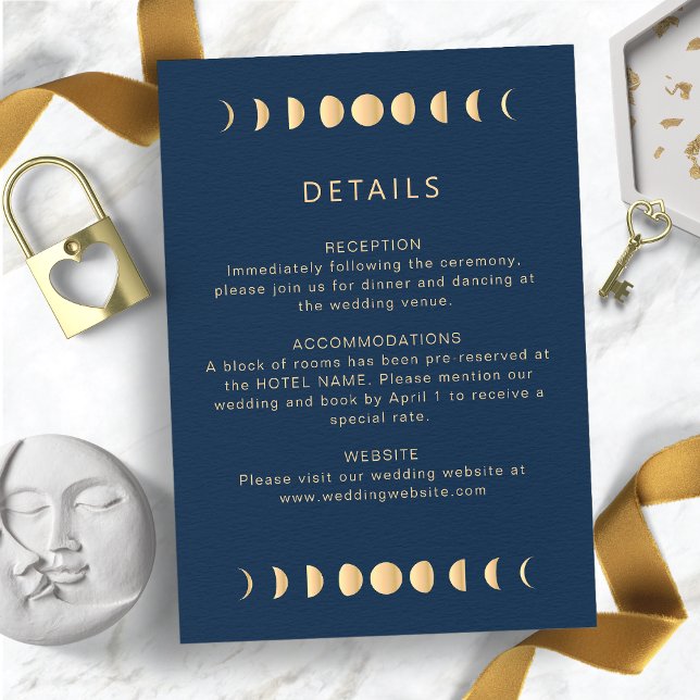 Tarjeta De Recepción Celestial elegante (Elegant Navy and Gold Celestial Wedding Enclosure Card
)