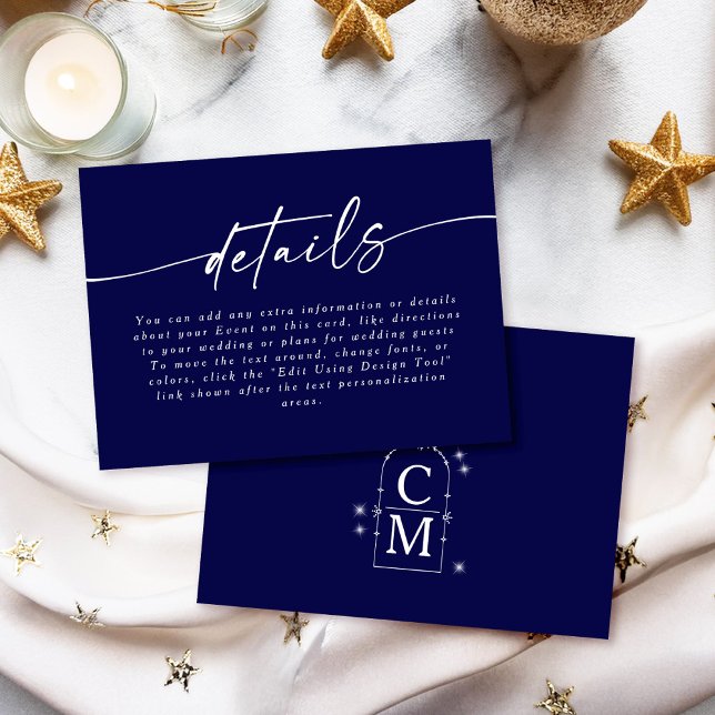 Tarjeta De Recepción Celine ・ Detalles del Boda azul oscuro con monogra (Share essential info with the Celine details card, available in 5 colorways.)