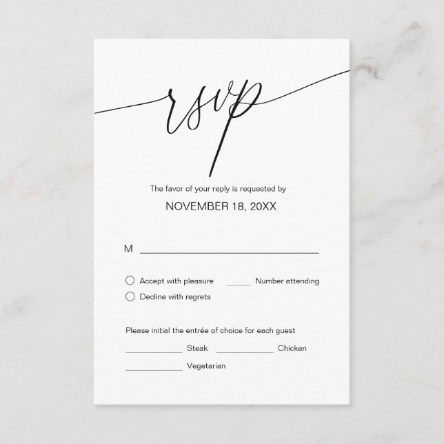 Tarjeta De Recepción Cena boda RSVP, opciones de comida (Anverso)
