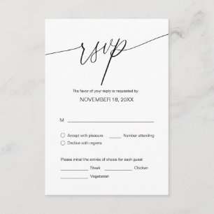 Tarjeta De Recepción Cena boda RSVP, opciones de comida