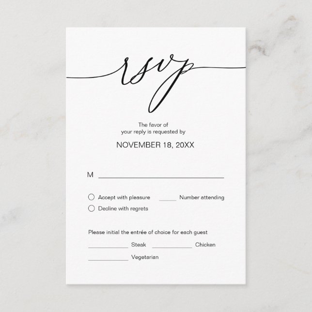 Tarjeta De Recepción Cena boda RSVP, opciones de comida (Anverso)