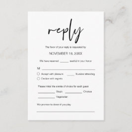 Tarjeta De Recepción Cena boda RSVP, opciones de comida, petición de ca