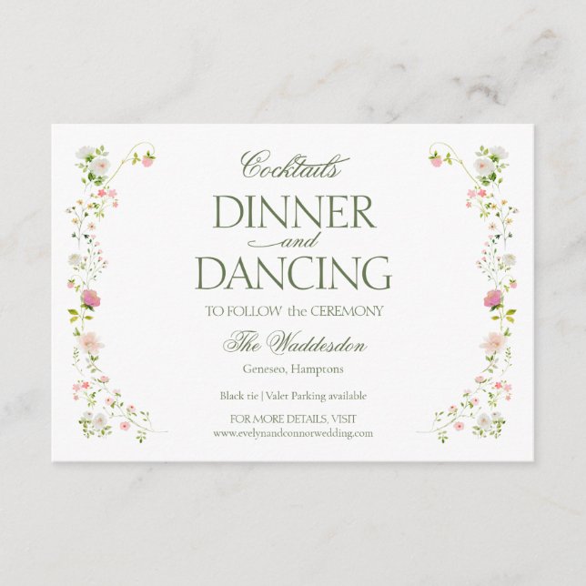 Tarjeta De Recepción Cena de cócteles Boda floral Dancing Rococo (Anverso)