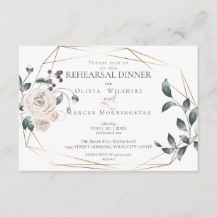 Tarjeta De Recepción Cena de ensayo   Floral Rosa Rubor acuarela