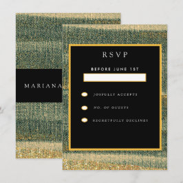 Tarjeta De Recepción Cepillo verde elegante con oro y negro