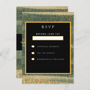 Tarjeta De Recepción Cepillo verde elegante con oro y negro