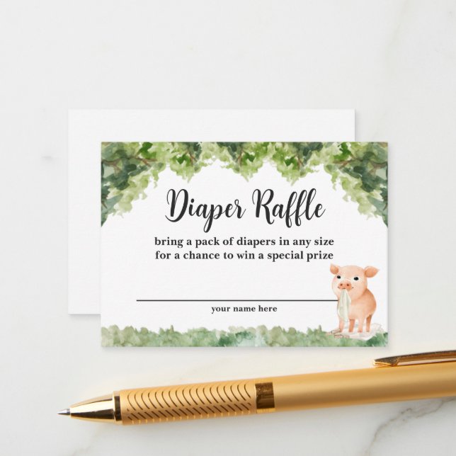 Tarjeta De Recepción Cerdo Granja Animal Diaper Raffle (Anverso/Reverso In Situ)