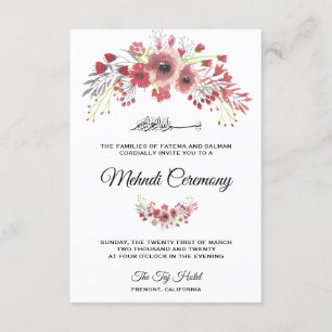 Tarjeta De Recepción Ceremonia islámica de Mehndi floral rosa marrón
