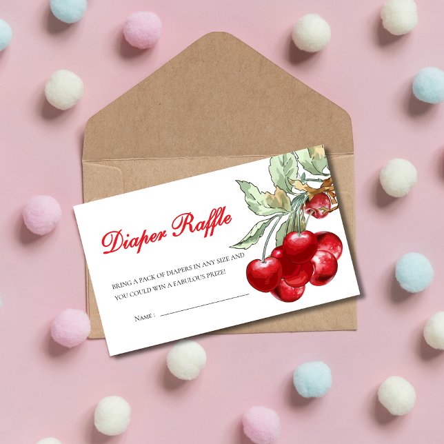 Tarjeta De Recepción Cerezo rojo en la ducha del bebé, Diaper Raffle (Subido por el creador)