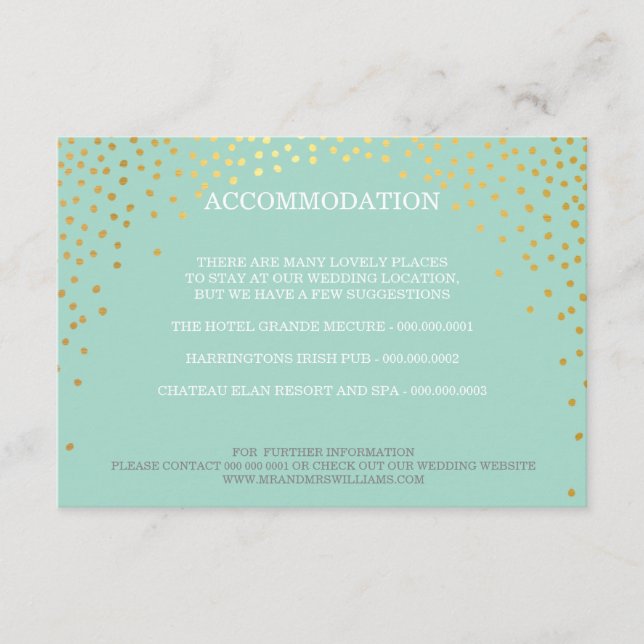Tarjeta De Recepción CERRAMIENTO chic rústico mini confeti menta dorado (Anverso)