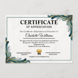 Tarjeta De Recepción Certificate of Appreciation Editable Award Templat