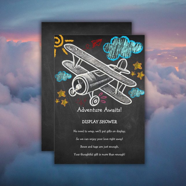 Tarjeta De Recepción Chalkboard Adventure Await Airplane Baby Shower (Subido por el creador)