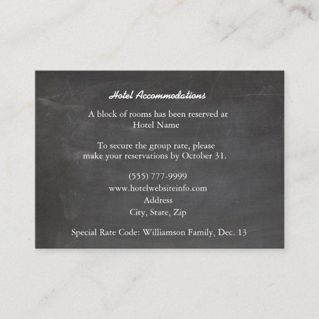 Tarjeta De Recepción Chalkboard Black Wood Hotel Enclosure Cards (Anverso)