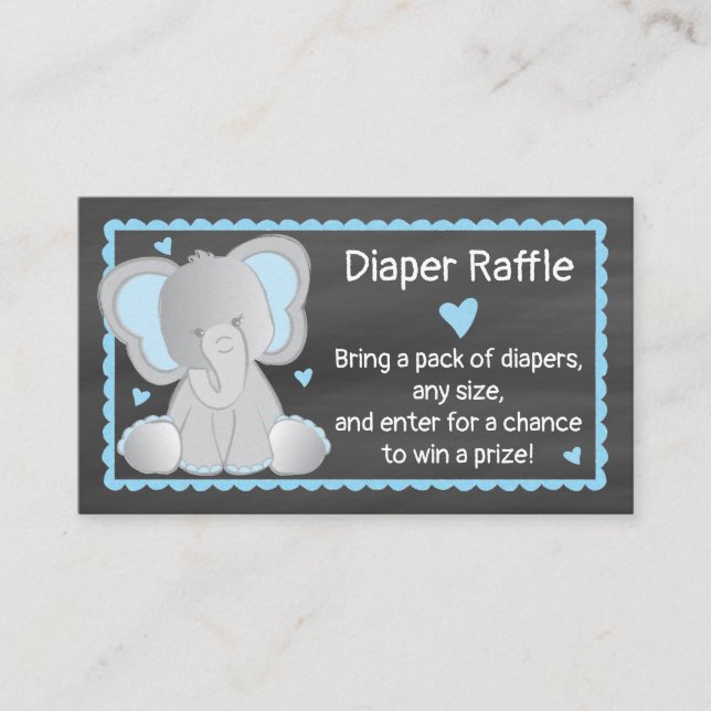 Tarjeta De Recepción Chalkboard Elephant Baby Boy Shower Diaper Raffle (Anverso)