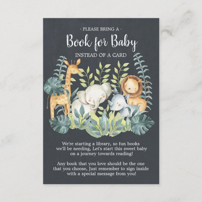 Tarjeta De Recepción Chalkboard Jungle Baby Shower Book for Baby Card (Anverso)