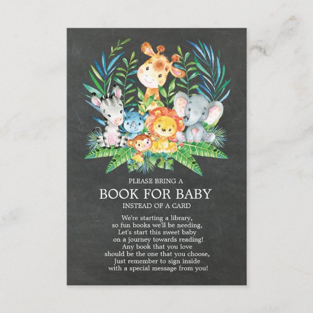 Tarjeta De Recepción Chalkboard Safari Jungle Baby Shower Book for Baby (Anverso)