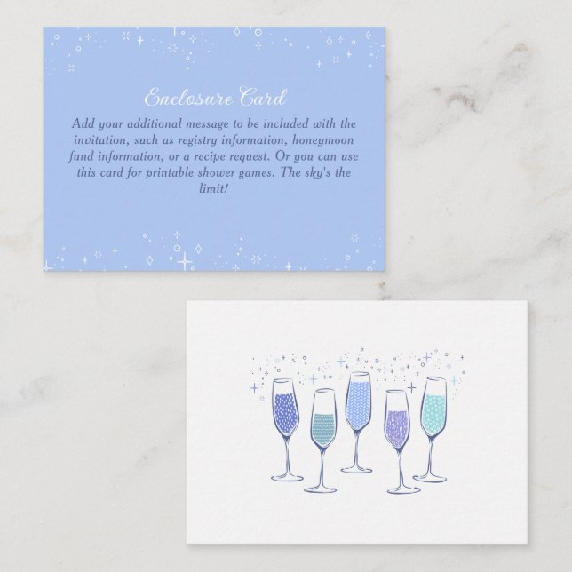 Tarjeta De Recepción Champagne Despedida de Soltera Algo Azul (Anverso / Reverso)