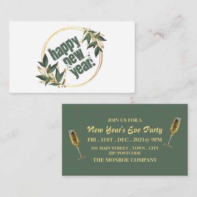 Tarjeta De Recepción Champagne & Wreath, boleto de Fiesta de Nochevieja (Anverso / Reverso)