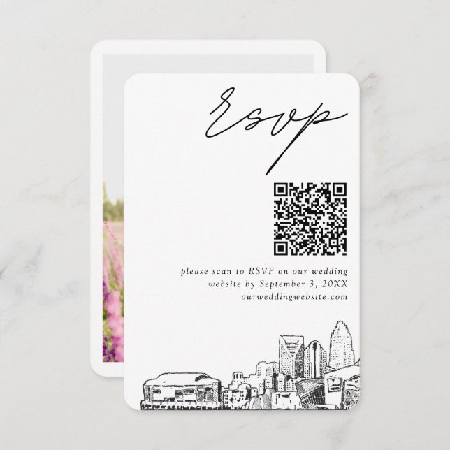 Tarjeta De Recepción Charlotte Wedding RSVP Código QR pequeño (Anverso / Reverso)