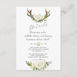 Tarjeta De Recepción Charm Ivory Cream Flores Antlers Bodas Detalles