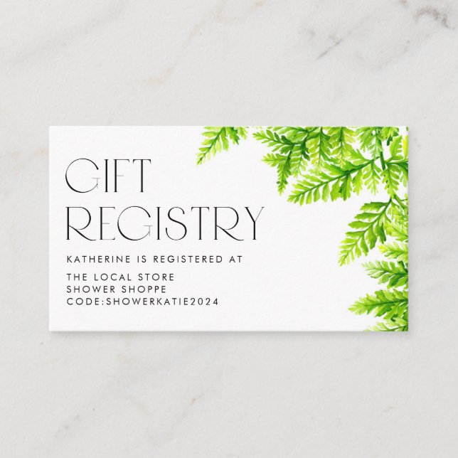 Tarjeta De Recepción Chartreuse Green Fern deja registro de Baby Shower (Anverso)