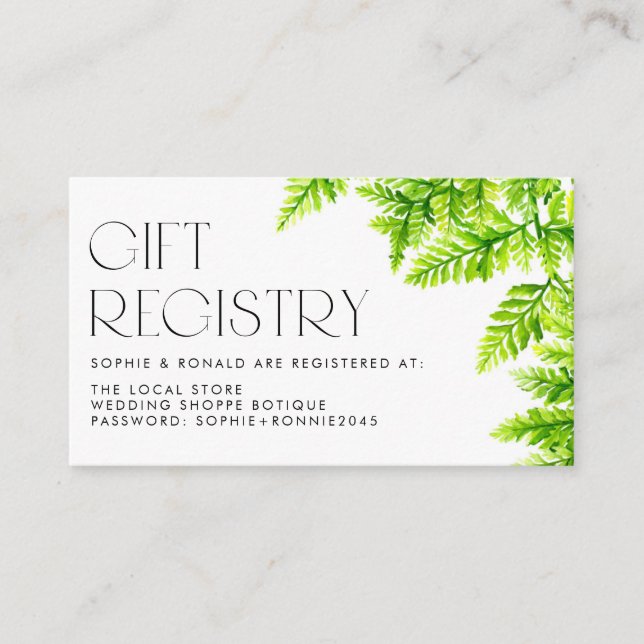 Tarjeta De Recepción Chartreuse Green Fern deja registro de Bodas (Anverso)