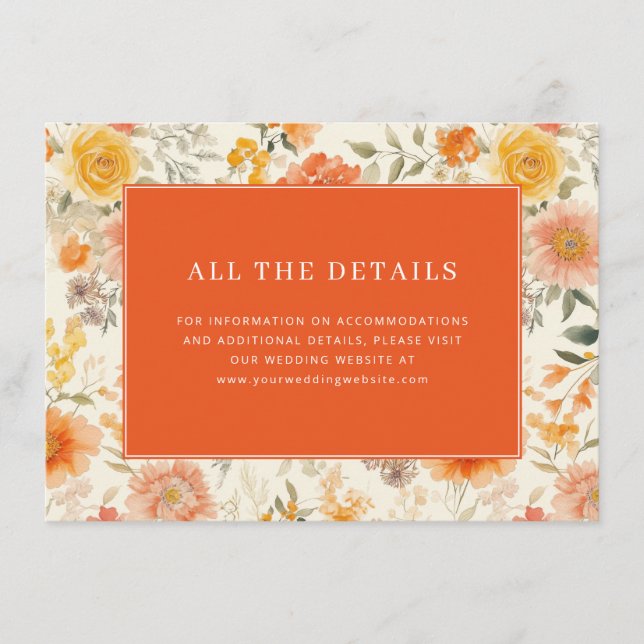 Tarjeta De Recepción Cheerful Orange Floral (Anverso)