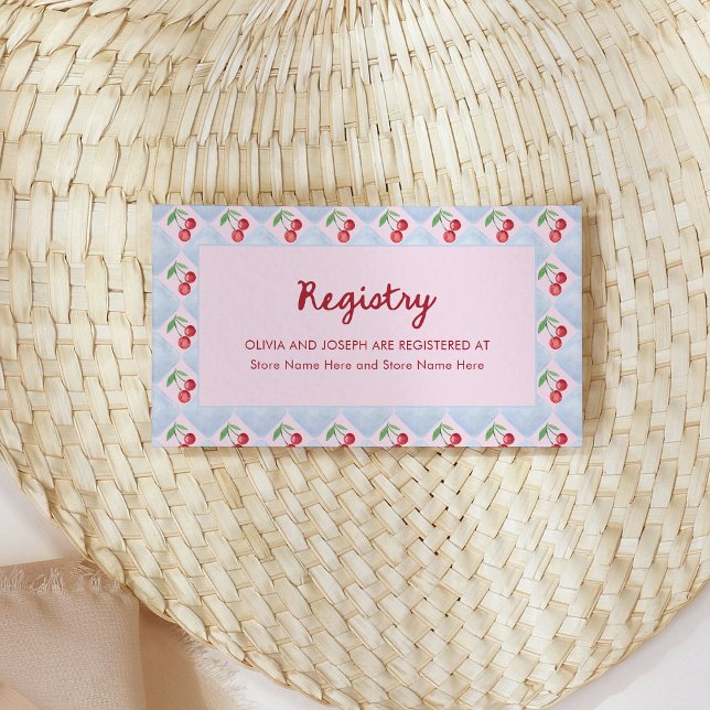 Tarjeta De Recepción Cherries Whimsical Pink | Registro de duchas de no (Subido por el creador)