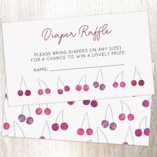 Tarjeta De Recepción Cherry Baby Shower Diaper Raffle (Pretty watercolor cherry baby shower diaper raffle enclosure card)